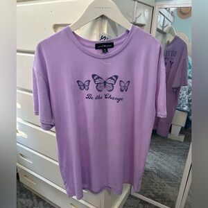 Lilac Butterfly Graphic T-Shirt Flowy Relaxed Fit “Be the Change”✨